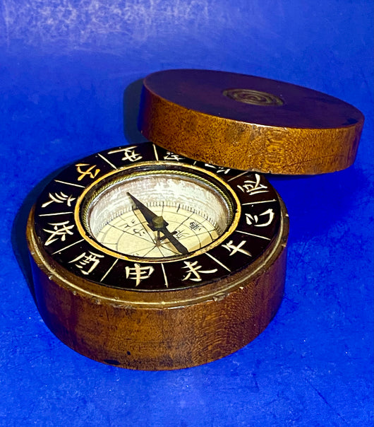Antique Wood Cased Compass Meiji Period Japan
