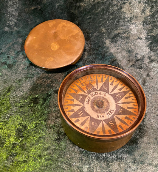 Antique Small Nautical Dry Card Compass Made John Bliss & Co  New York