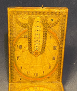 Zero Stock- Antique Diptych Fruitwood Compass Sundial Made In Bavaria Germany