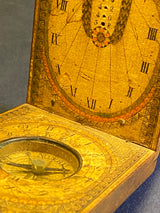 Zero Stock- Antique Diptych Fruitwood Compass Sundial Made In Bavaria Germany
