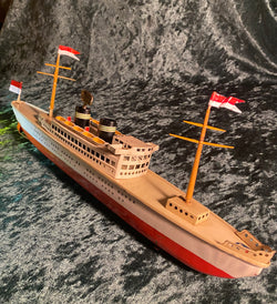 Zero Stock-Vintage Tin Windup Clockwork Ocean Liner Made by Arnold Nuremberg Germany 18 Inch