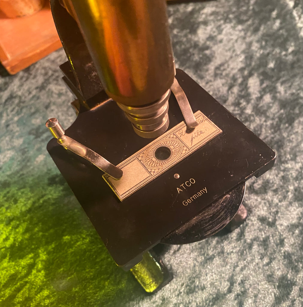Zero Stock-Antique Brass Microscope ATCO Germany – Explorer Antiques