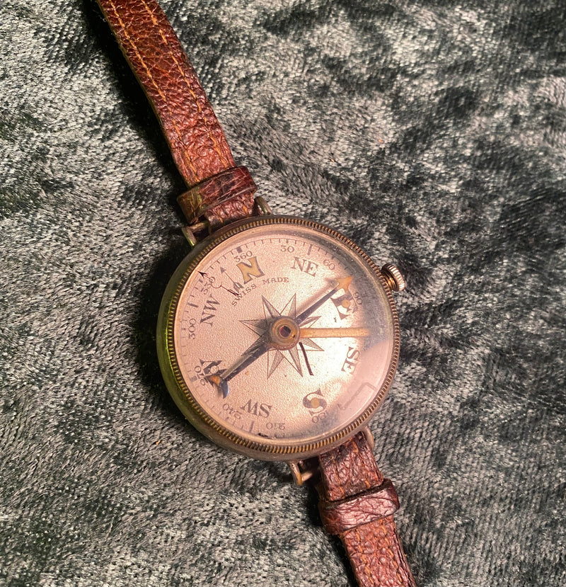 Zero Stock-Antique Wrist Compass Made in Switzerland 1920's