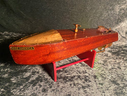 Zero Stock-Antique Mahogany Wood Clockwork Speed Boat Mengel Playthings Miss America