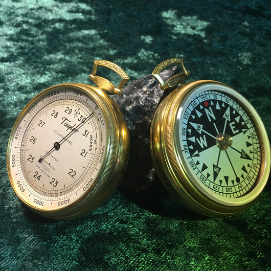 ZERO STOCK ANTIQUE POCKET BAROMETER  AND COMPASS COMBO MADE BY SHORT MASON LONDON FOR TAYLOR USA