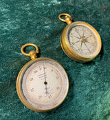 Zero Stock-Antique Tycos Short Mason Pocket Barometer Compass and Thermometer Compendium Livingstone Traveling Set