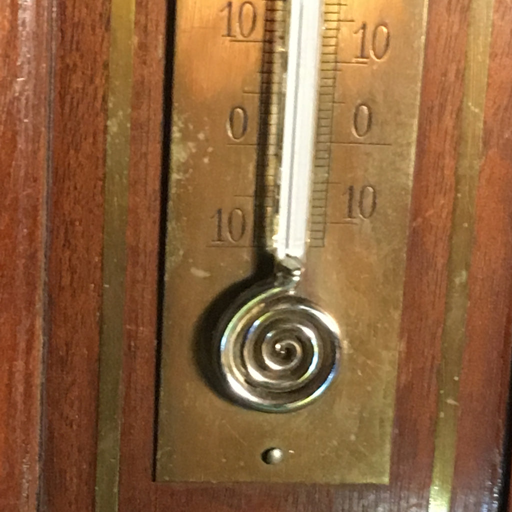 Zero Stock Antique Mahogany Wood and Brass Thermometer Made in German Explorer Antiques