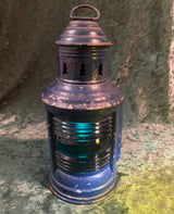 Zero Stock-Antique Fresnel Glass Ship’s Oil Lantern PERKO Blue Color