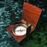 ZERO STOCK-ANTIQUE MAHOGANY CASE COMPASS MADE IN ENGLAND