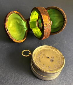 Zero Stock- Antique Pocket Barometer Compass and Thermometer Compendium Made by Andrew Barrett & Sons London