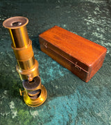 Zero Stock -Antique Field Microscope In Mahogany Box