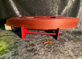 Zero Stock-Antique Clockwork Windup Wood Speed Boat