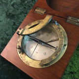 Zero Stock- Antique  Equinoctial Compass Sundial In Mahogany Case Made in France