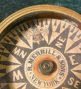 Zero Stock- Antique Small Nautical Dry Card Compass Made by R Merrill &  Sons New York
