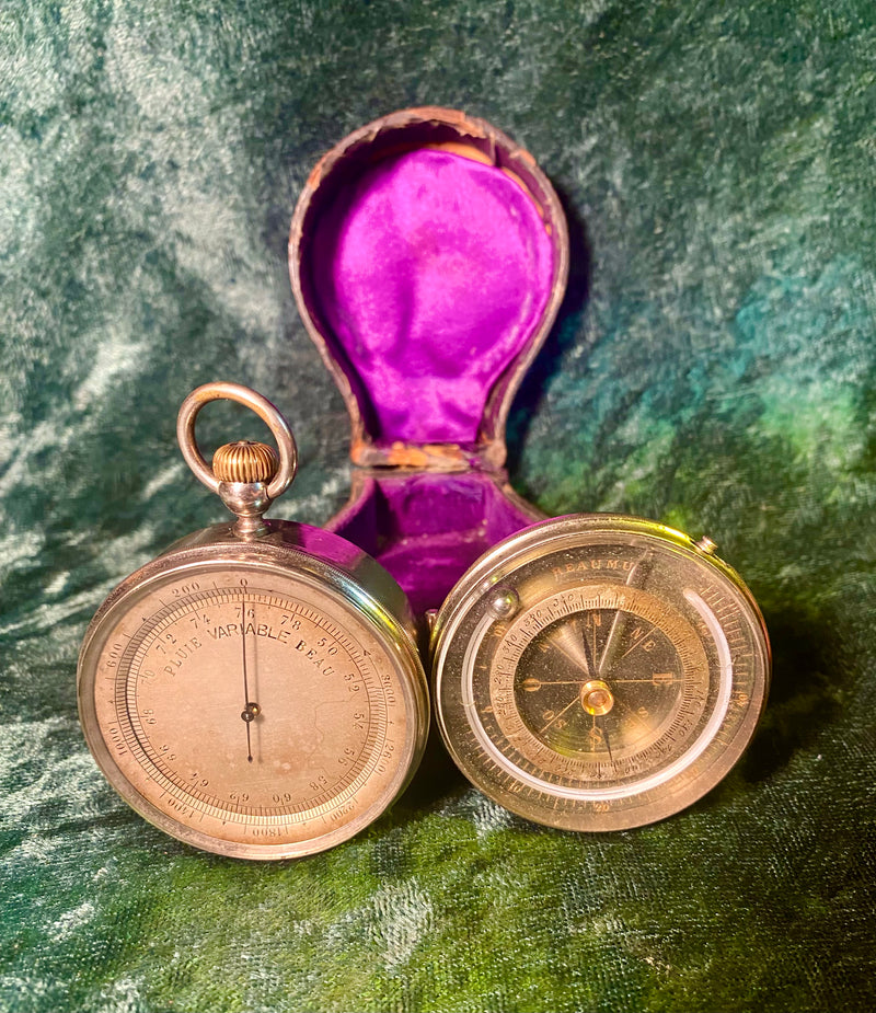 Zero Stock-Antique Pocket Barometer Compass and Thermometer Compendium ...