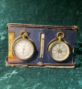 Zero Stock-Antique Tycos Short Mason Pocket Barometer Compass and Thermometer Compendium Livingstone Traveling Set