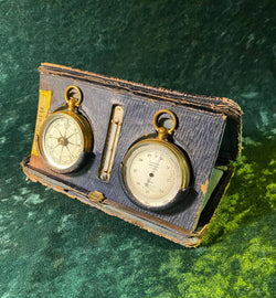 Zero Stock-Antique Tycos Short Mason Pocket Barometer Compass and Thermometer Compendium Livingstone Traveling Set