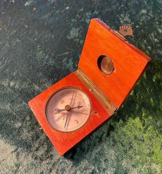 Zero Stock- Vintage  Mahogany Case Compass Made in Germany