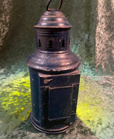 Zero Stock-Antique Fresnel Glass Ship’s Oil Lantern PERKO Blue Color