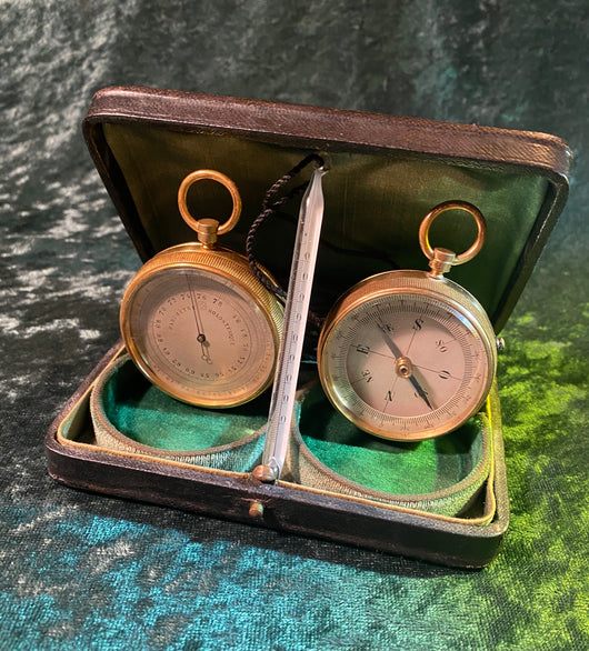 Zero Stock-Antique Pocket Barometer Compass Thermometer Compendium PHBN Paris France