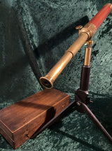 Zero Stock- Antique Mahogany Telescope With Tripod Made in England