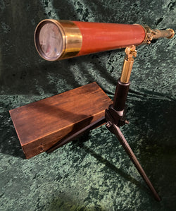 Zero Stock- Antique Mahogany Telescope With Tripod Made in England