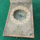 ZERO STOCK-ANTIQUE DIPTYCH FRUITWOOD COMPASS SUNDIAL MADE IN BAVARIA