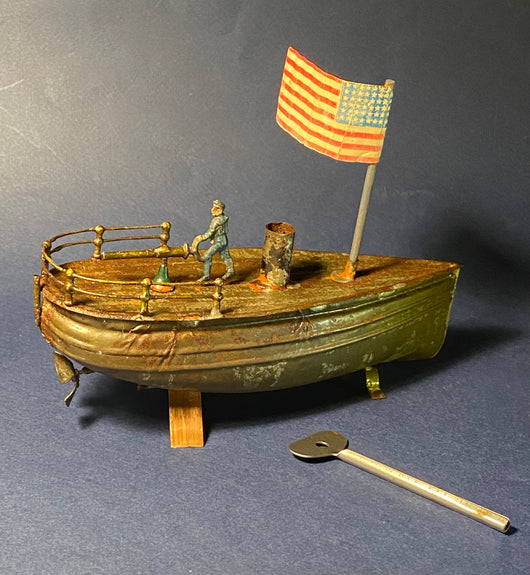 Zero Stock-Antique Tin Windup Clockwork Gunboat Made by Georges Carette & Co Nuremberg Germany