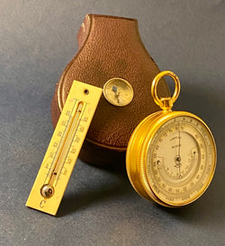 Zero Stock-Antique Pocket Barometer Compass Thermometer Compendium Made by Lufft Germany