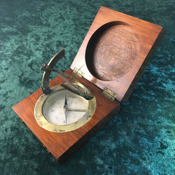 Zero Stock- Antique  Equinoctial Compass Sundial In Mahogany Case Made in France