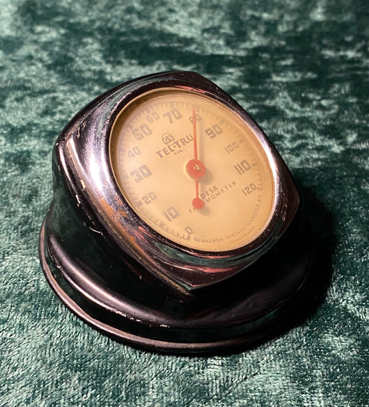 Zero Stock-Vintage Art Deco Metallic Desk Thermometer Made in USA