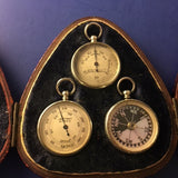 ZERO STOCK-Antique Sterling Silver Pocket Barometer Thermometer and  Compass Travel Set
