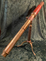 Zero Stock- Antique  Nautical Mahogany Telescope with Tripod Signed Dolland Day or Night