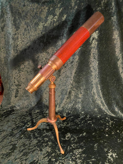 Zero Stock- Antique  Nautical Mahogany Telescope with Tripod Signed Dolland Day or Night